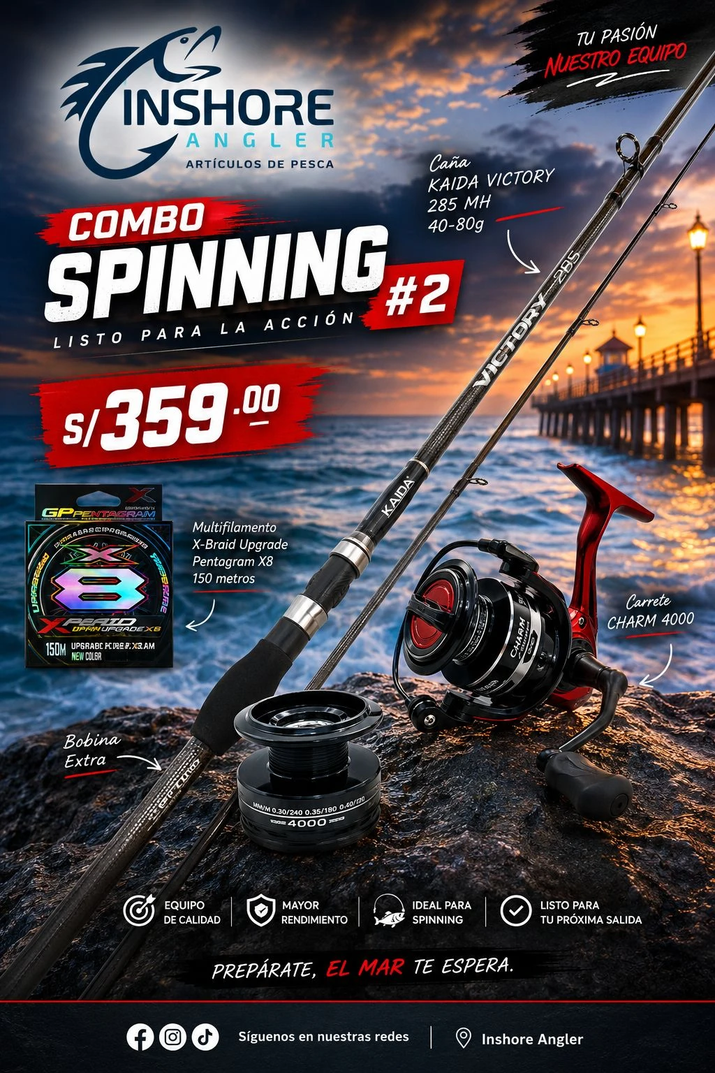 COMBO SPINNING KAIDA VICTORY 285 MH + CHARM 4000