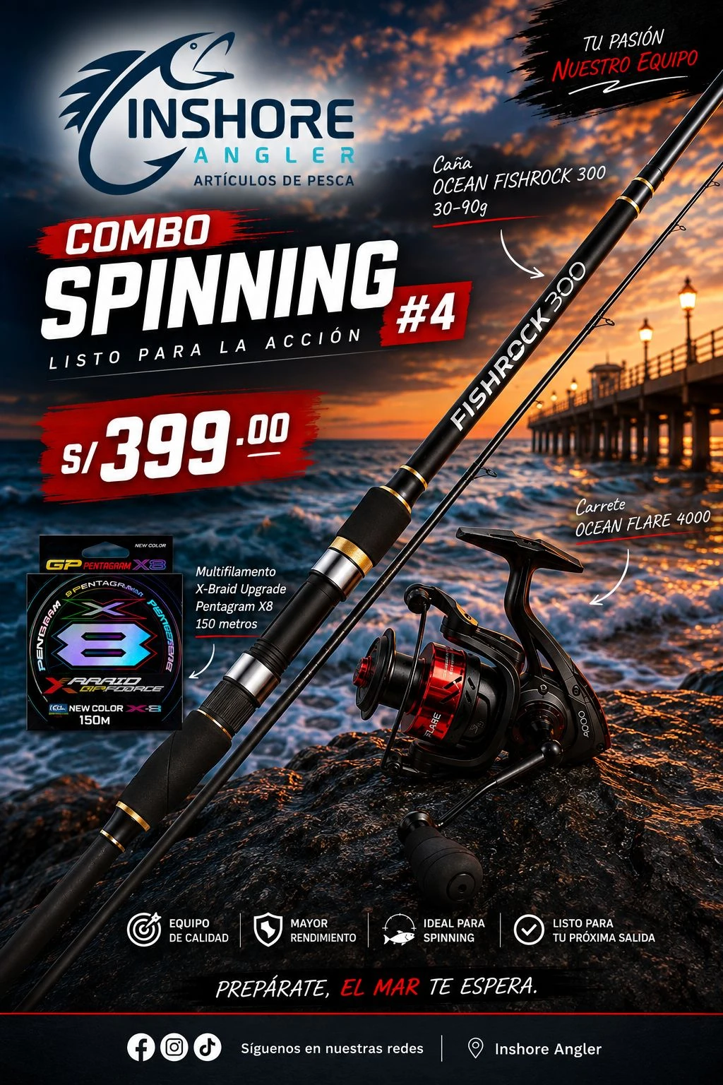 COMBO SPINNING OCEAN FISHROCK 300 + FLARE 4000