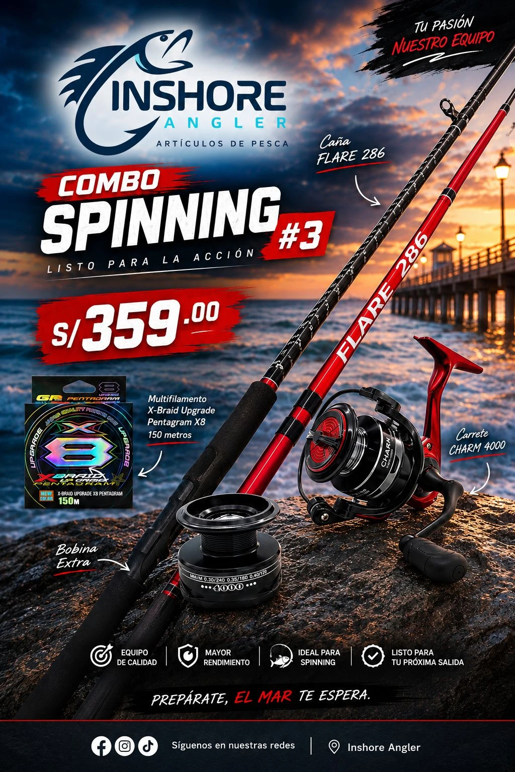 COMBO SPINNING OCEAN FLARE 286 + CHARM 4000
