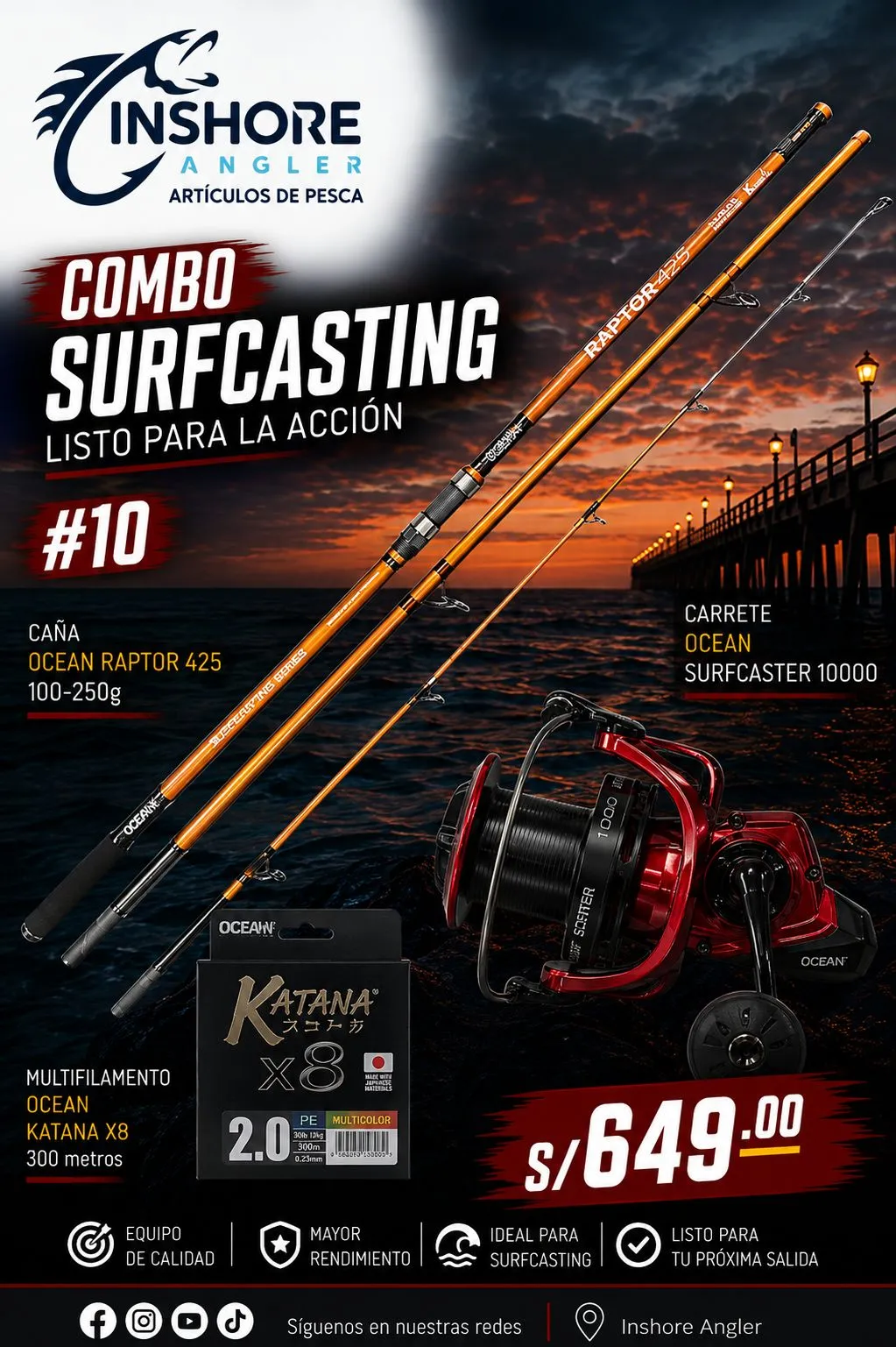 COMBO SURFCASTING OCEAN RAPTOR + SURFCASTER 10000