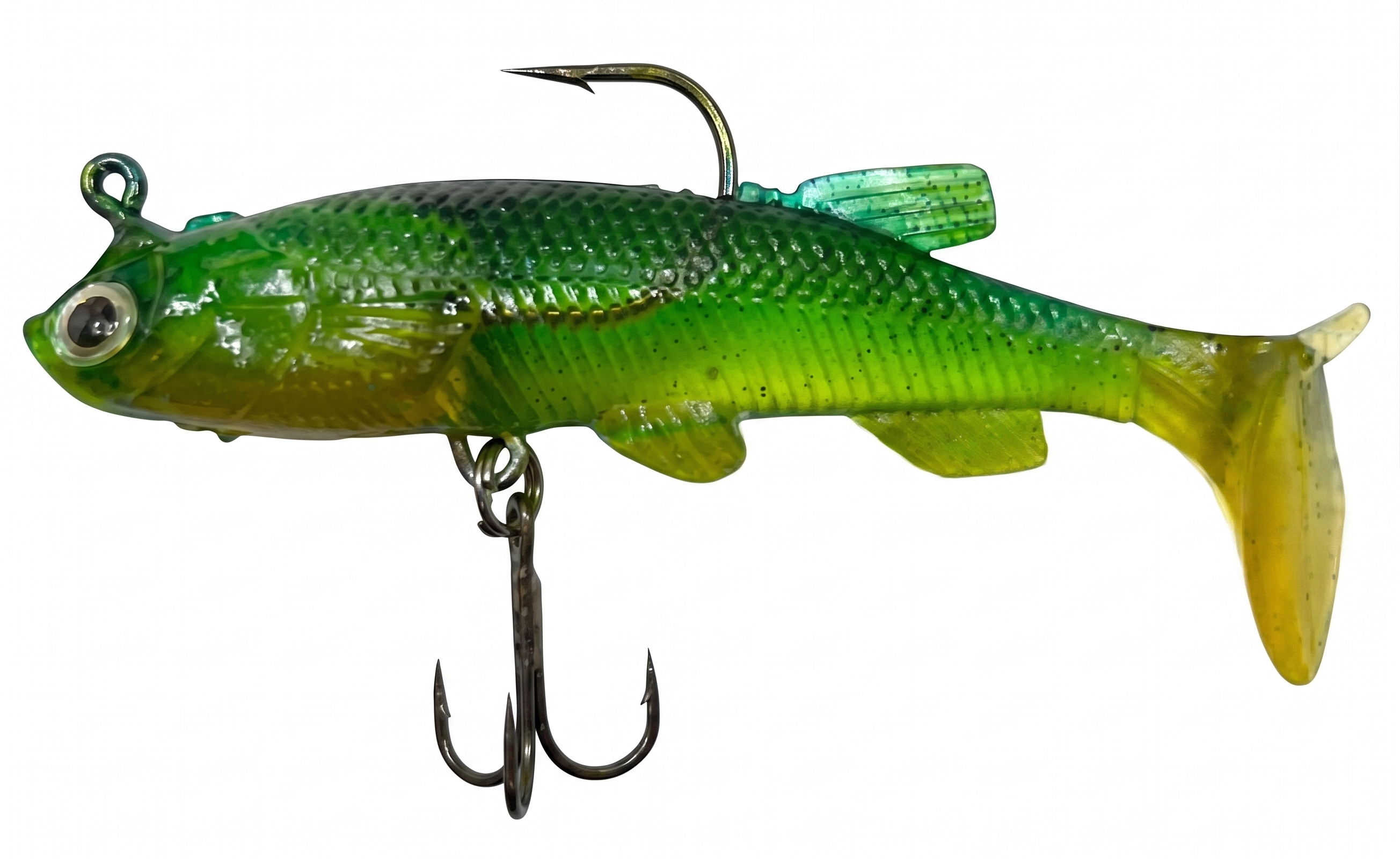 VINILO TIPO PEZ CON ANZUELO TRIPLE VERDE X5UND